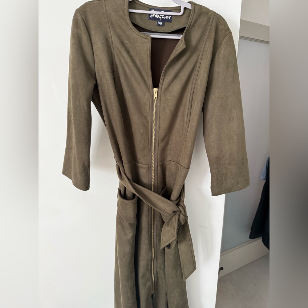Lesley Evers Millicent Olive Midi Dress Suede Size L